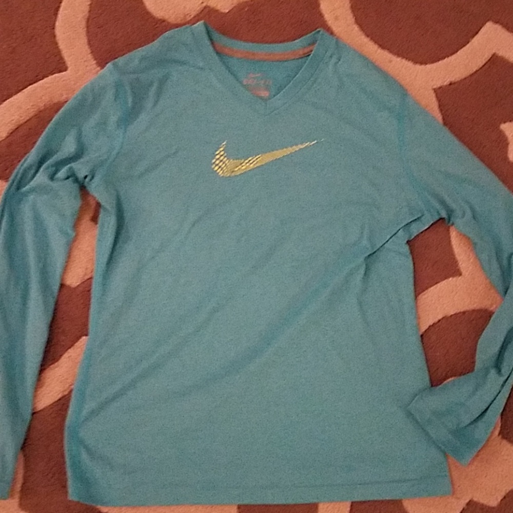 Girls Nike Dri Fit Blue V-Neck long sleeved top